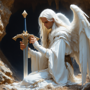 angel examining a sword
